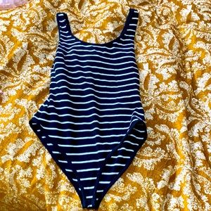 Forever 21 navy blue (almost looks black) striped body suit with snaps sz S